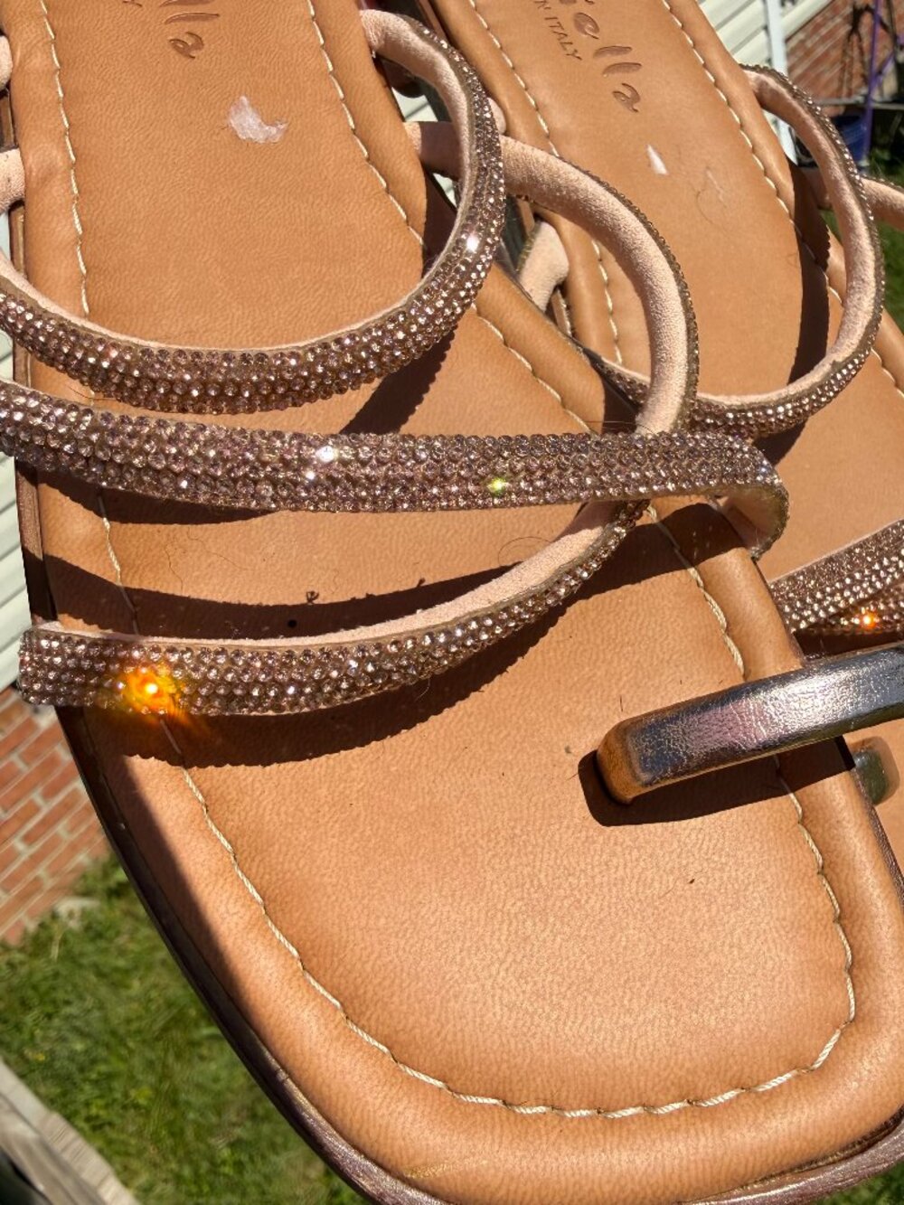 Mariella Rhinestone Sandals sz9 Y2K Coquette Glam Resortcore Slides 3443